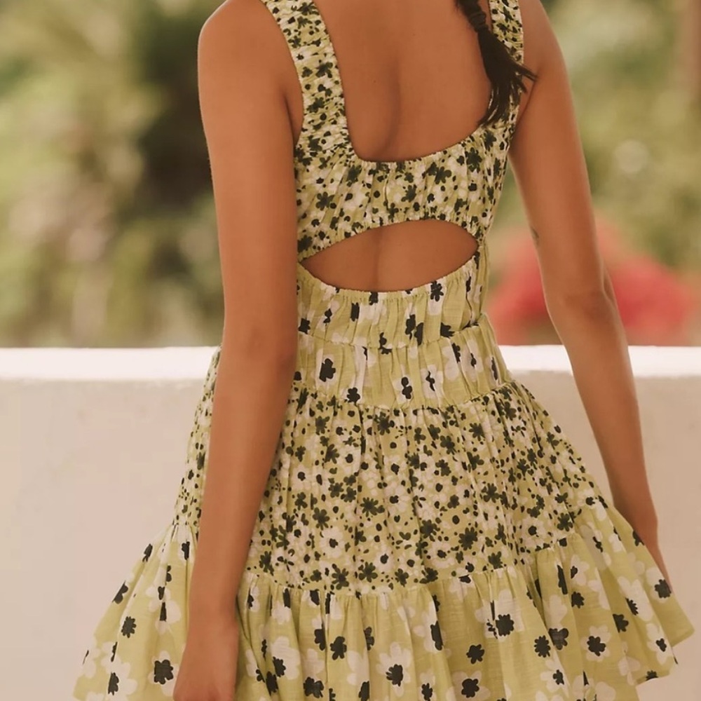 NEW Anthropologie Celandine Tiered Smocked Cutout Mini Dress S Small Floral NWT - Picture 2 of 5